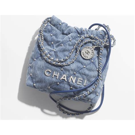 Chanel 22 mini handbag, Washed denim & silver